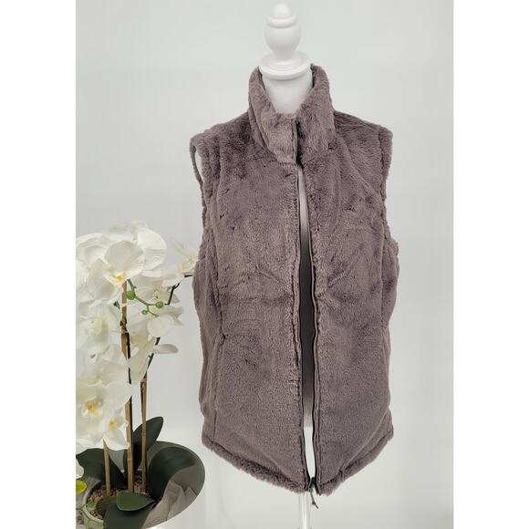 NWT Free Country Taupe Quilted Faux Fur Reversible Zip Puffer Vest Size L - Picture 6 of 12